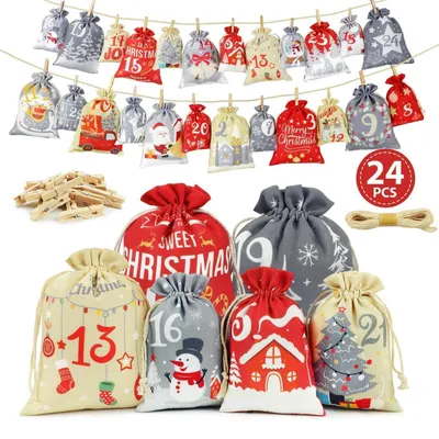 Produktbild von Adventskalender zum Befüllen 2026, 24 Stoff-Säckchen, Weihnachtskalender zum Selbstbefüllen, Classic