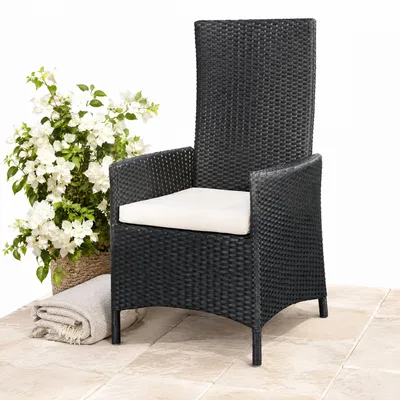 Produktbild von Polyrattan Gartenstuhl verstellbar Relaxsessel Schwarz inkl. Kissen