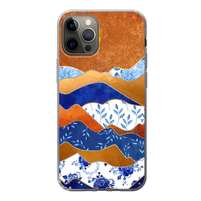 Produktbild von MuchoWow® Handyhülle Schutzhülle Hülle für iPhone 12 Pro Delfter Blau - Gold - Blumen Silikon Softcase Handy Hülle - Abdeckung