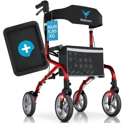 Produktbild von Rollator Faltbar und Leicht mit Sitz - MIT TABLETT - Gehhilfe für Senioren - Rollator Schmal für die Wohnung - Indoor & Outdoor - Klappbar Stockhalter