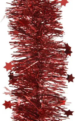 Produktbild von Weihnachtsgirlande Lametta mit Sternen 9cm x 2,7m - Weihnachtsrot