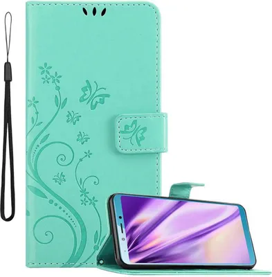 Produktbild von Cadorabo Hülle für Samsung Galaxy A6s Schutz Hülle in Türkis Schutzhülle Handy Hülle Etui Case Blumen Flower
