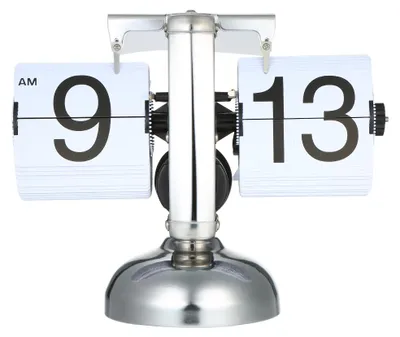 Produktbild von Kleine Tischuhr Retro Flip Over Clock Edelstahl Flip Innenzahnrad Betaetigte Quarzuhr Schwarz / Weiss