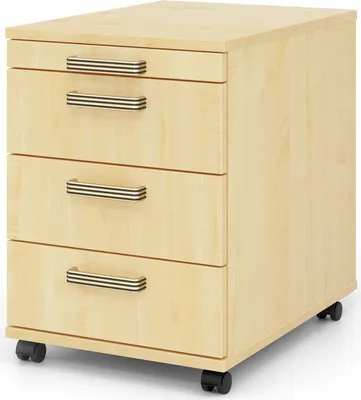 Produktbild von Rollcontainer Anssi | Ahorn | HxBxT 59x42,8x58cm | Streifengriff | 4 Schübe | Mit Schloss & Zentralverriegelung