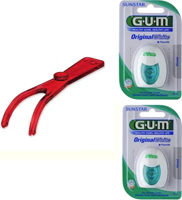 Produktbild von GUM Flossmate Zahnseidehalter + 2x GUM Original White Zahnseide a 30 m
