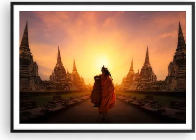 Produktbild von Gerahmtes Poster - Schwarzer Rahmen - Tempel Mönch - 100x70 cm - Wand Bild - Wanddeko - Wandbilder - Kunstposter - Wandposter - Bilderrahmen - Bilder - Kunstdruck - Wandbild - P2BAA100x70-3472
