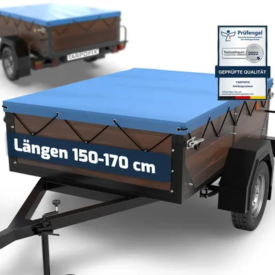 Immagine prodotto di Tarpofix, telo per rimorchi da 160x115 cm, completo di corda per il fissaggio, telo in PVC rinforzato, adatto a diversi tipi di rimorchi per autovetture, colore blu