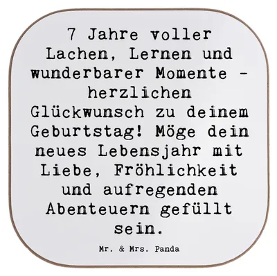 Produktbild von Mr. & Mrs. Panda Untersetzer Glas Spruch 7. Geburtstag - Weiß - Geschenk, für Gläser, Kindheit, 7 Jahre alt, Quadratisch, Coaster, Happy Birthday, siebter Feier