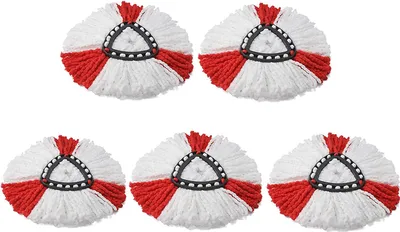 Five mop heads are arranged in two rows on a white background.