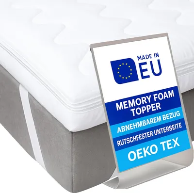 Obrázok produktu pre Pillows24 - Topper 180x200cm z pamäťovej peny - výška 6 cm - matracový topper so snímateľným poťahom a protišmykovou spodnou stranou | OEKO-TEX | Vyrobené v EÚ