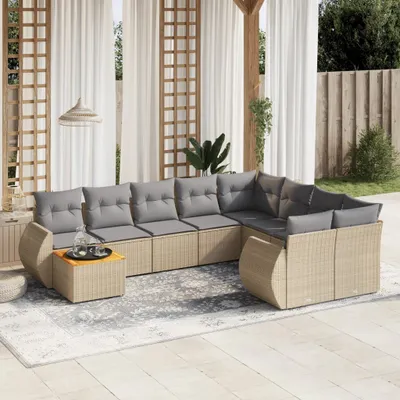 Produktbild von 10-tlg. Garten-Sofagarnitur mit Kissen Beige Poly Rattan 3225170