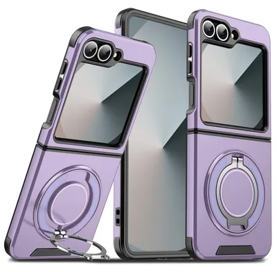 Produktbild von Handyhülle für Samsung Galaxy Z Flip6 / Z Flip7 SE Dual-Layer Stoßfest Militär Hülle mit  Magnetisch Ring Ständer Lila