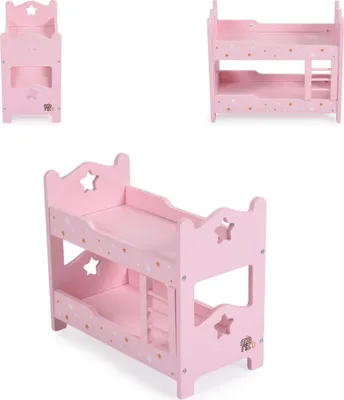 Produktbild von Moni Puppenbett PH12A003 Holz, Stockbett, Maße 31 x 16 x 26 cm, Leiter, Sterne rosa