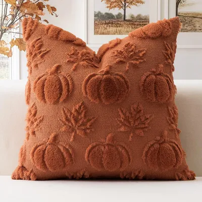 Kissenbezug Herbst Kürbis Ahornblätter 50x50 cm Rost