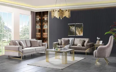 Produktbild von Design Modernes Wohnzimmer Set Sofagarnitur 2x 3-Sitzer Sofas Sessel Wohnzimmer
