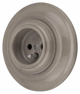 Productafbeelding van Inbouw porselein retro stopcontact, All-in-One, serie PR1 grijsbeige, type E Frans