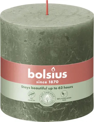 Produktbild von Bolsius Rustik Stumpenkerzen olivengrün, Höhe: 10 cm, Ø 10 cm