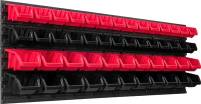 Produktbild von Lagersystem Werkstattregal | 115 x 39 cm | 50 stck. Box | Wandregal mit Stapelboxen - Wandplatten Extra Starke Schüttenregal Warkzeuglochwand Lagerregal Garage Regal
