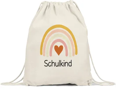 Produktbild von Schulkind Turnbeutel Gymsack  Einschulungsgeschenk Grundschule 1. Klasse Schulstart Regenbogen Herz