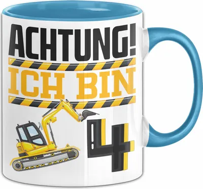 Produktbild von 4. Geburtstag Geschenk Tasse Becher Jungs Baustelle Geburtstagsgeschenk Achtung Ich Bin 4 (Blau)