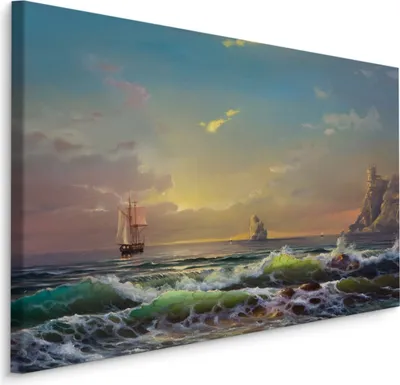 Produktbild von Fabelhafte Canvas LEINWAND BILDER 100x70 cm XXL Kunstdruck Meer Schiff Felsen Wellen