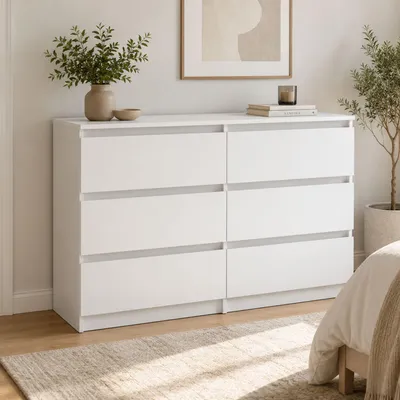 Produktbild von Home Collective Kommode Sideboard | 6 Schubladen 120x40x77cm | Modern grifflos | Schlafzimmer Jugendzimmer Flur Möbel | Weiß