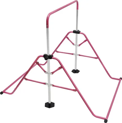 Obrázok produktu pre Nastaviteľná hrazda pre deti – domáca gymnastická hrazda – oceľová, 115–155 cm – nosnosť do 80 kg – s funkciou hojdania a naklápania – ružová