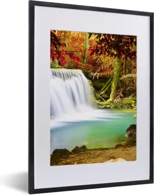 Produktbild von MuchoWow® Gerahmtes Poster Herbst - Wasserfall - Natur 30x40 cm - Poster mit Schwarzem Bilderrahmen Wandposter Rahmen Foto Bilder - Wandposter Schlafzimmer