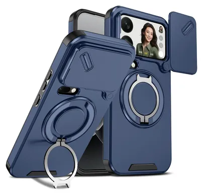 Produktbild von Handyhülle für Xiaomi 18 Pro Max Dual-Layer Stoßfest Militär Hülle mit Dia Kameraschutz, Magnetisch Ring Ständer Blau
