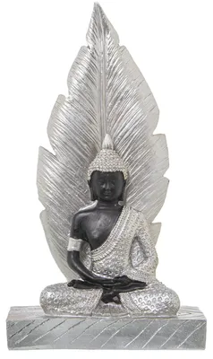 Sitzender Buddha aus Harz, silber-braun, 15x7x27 cm
