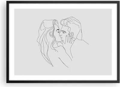Produktbild von Gerahmtes Poster - Schwarzer Rahmen - Kuss Paar Skizze - 70x50 cm - Wand Bild - Wanddeko - Wandbilder - Kunstposter - Wandposter - Bilderrahmen - Bilder - Kunstdruck - Wanddekoration - P2BAA70x50-4434