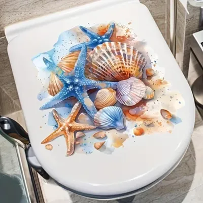 Produktbild von GKA WC-Deckel Aufkleber Natur Toilettendeckel Tattoo selbstklebend Toilette - blauer Seestern mit Muscheln