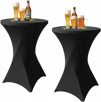 Productafbeelding van 2x Premium Stretch Statafelhoes Zwart - Elastische Tafelrok voor Feest & Evenementen (80x110 cm)
