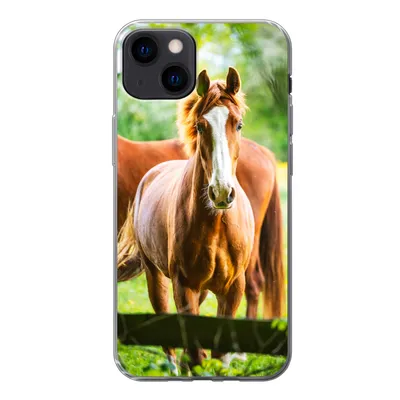 Produktbild von MuchoWow® Handyhülle Schutzhülle Hülle für iPhone 13 Pferde - Licht - Wiese Silikon Softcase Handy Hülle - Karteninhaber