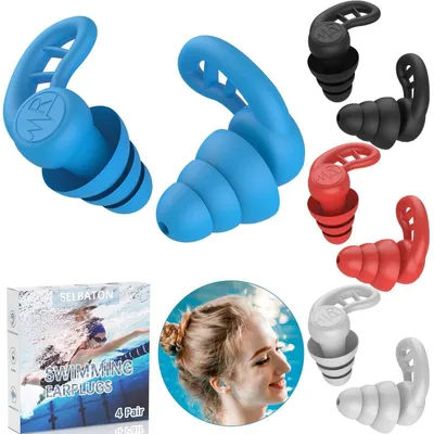 Obrázek produktu pro Špunty do uší pro plavání, pro dospělé, vodotěsné, opakovaně použitelné, silikonové, 4 páry, barevné