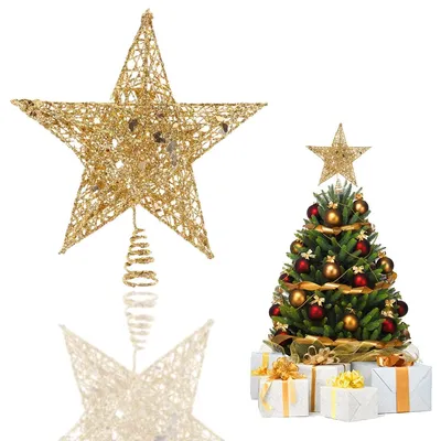 Metall-Weihnachtsbaumspitze mit Stern, Gold, 20 cm