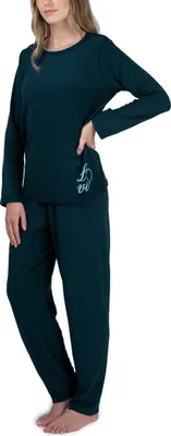 Produktbild von Moonline Frottee-Schlafanzug für Damen mit Motivdruck ; grün , XL