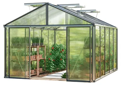 Image de GFP Serre Asteria 23 Premium 311x385 cm Panneaux double paroi 16 mm, couleur aluminium nature