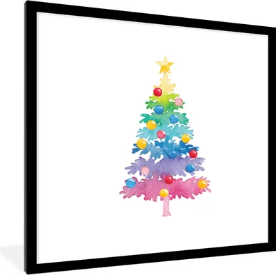 Produktbild von MuchoWow® MuchoWow® Gerahmtes Poster Illustration - Weihnachten - Weihnachtsbaum 40x40 cm - Poster mit zchwarzem Bilderrahmen - Poster - Plakat im Rahmen