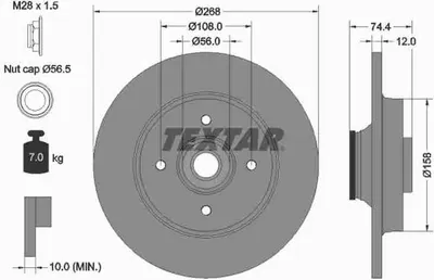 Produktbild von 2 Textar Bremsscheiben 268mm hinten für Citroen Berlingo C4 DS4 Peugeot 308 3008 5008