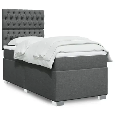 Produktbild von Boxspringbett mit Matratze Dunkelgrau 100x200 cm Stoff, Klassische Betten 2024 Neu