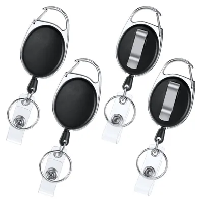 Produktbild von Erweiterbares Schlüsselanhänger-Set, 4-teilig: ausziehbarer Auswelter, Schlüsselrolle, ausziehbares Lanyard, Auswelter mit Schlüsselring, Kartenhalter und Gürtelclip.