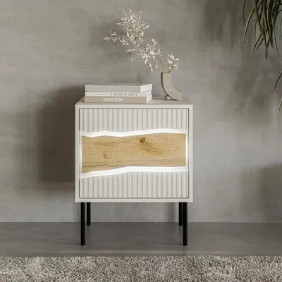 Image de Ussana - Table de nuit, 50x40x62h cm Beige, une étagère
