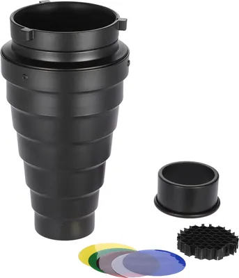 Produktbild von Konischer Snoot aus Metall mit Wabengitter, 5-teiliges Farbfilter-Set für Bowens Mount Studio Strobe Monolight Fotografie-Blitz