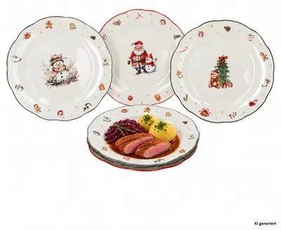 Image de Ensemble de 6 assiettes plates de Noël, diamètre 26 cm, couleurs : gris, vert, rouge. Assiettes pour Noël