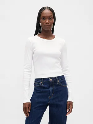 Produktbild von GAP Damen Geripptes Langarm Crop T-Shirt mit Rundhals in Weiß, Größe M