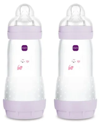 Produktbild von MAM Easy Start Babyflasche 320 ml (2er-Set), Set mit 2 Anti-Kolik-Flaschen zum Stillen, reduziert Luftblasen und das Risiko von Koliken, Babyzubehör ab 4 Monaten mit Sauger Größe 3, Rosa