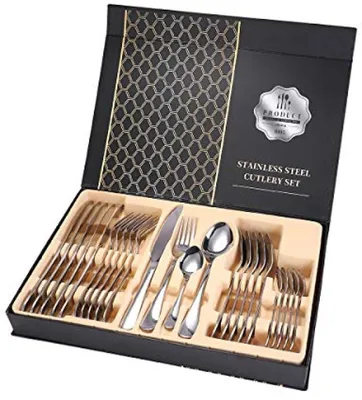 Produktbild von PromoHome® 24-teiliges Edelstahl-Besteckset für 6 Personen – spülmaschinenfest, klassisches Design, in Geschenkbox