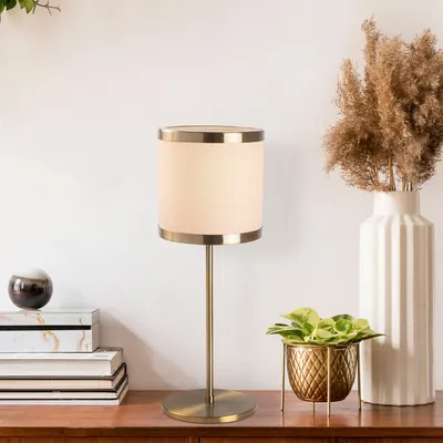 Image de Opviq, lampe de table vintage avec structure en métal, 18 x 18 x 52 cm | Abat-jour en tissu, Ø 18 cm, douille E27, 40 W max. | Design élégant pour les hôtels et les intérieurs, IP20.