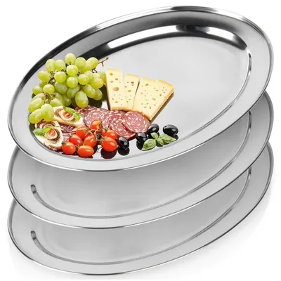 Obrázek produktu pro Vilde | Servírovací podnosy sada 3 ks - 45x30 cm - Oválný nerezový podnos - Leštěný